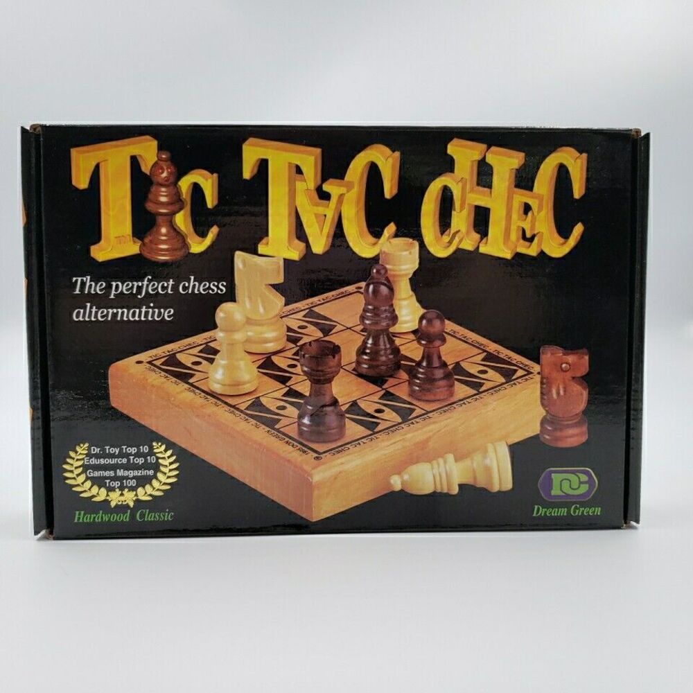 Chess Strategy Learning Board Game Tic Tac Chec Travel Vtg Wood 1995 Dream Green